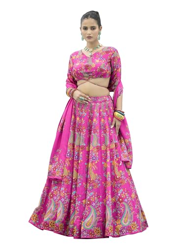 Image of PURVAJA Women's Chinon /Art Silk Semi-Stitched Lehenga choli