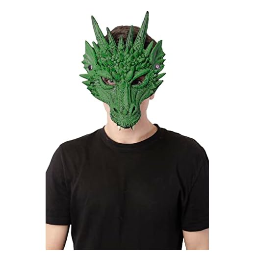 Máscara Dragón 3D para Halloween, Máscara Media Cara en Diseño de Animal para Carnaval y Fiesta Mascarada, Talla única (Verde)