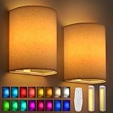 Battery Operated Wall Sconces Set of 2, Rechargeable Wireless Wall Lamp with Remote Control Colorful Changing, Mid Century Modern Wall Lights Night Lights for Home Decor Living room, Bedroom, Hallway