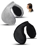 OulQinyhome 2 Stück Ohrwärmer für Männer & Frauen - Verstellbare Winter Ohrenschützer aus Fleece - Ohrenwärmer Unisex für Outdoor-Aktivitäten (Schwarz, Grau)