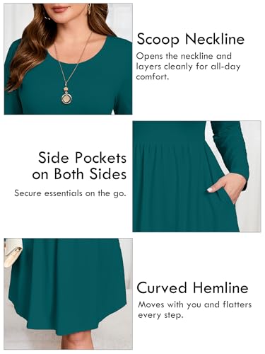 Image of AusLook Women's Plus Size Long Sleeve Midi Dress Casual Empire Waist Loose Flowy Dresses A-Line Boho Long Dress with Pockets