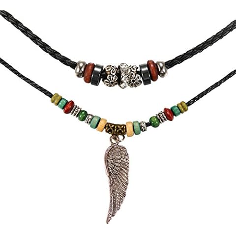 JewelryWe Schmuck Herren Halskette, Doppelte Leder Kette geflochten verstellbar Cover