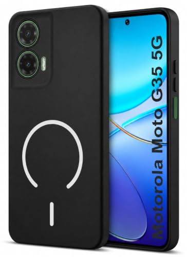 Image of SBMS Silicone Back Cover Case for Motorola Moto G35 5G | Soft Micro-Fibre Lining Inside | Magsafe Print On Back Side Camera Protection Bump | Shockproof Case for Motorola Moto G35 5G (Black)