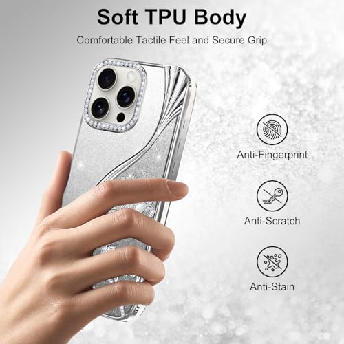 Coque iPhone 15 Pro paillettes argentées motif floral pour sublimer vos soirées - 3