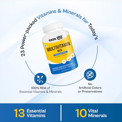 Image of Tata 1mg Multivitamin for Men | 13 Vitamins, 10 Minerals, Zinc & Magnesium | Energy, Immunity, Vitality & Muscle Strength | 60 Tablets | 1 Per Day