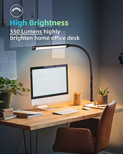 Led Desk Lamp With Clamp, 12W Gooseneck Task Light With 24V Adapter, 5 Brightness Levels & 5 Cct Adjustable Clip Table Lamp, Timer & Memory Functions, Eye-Caring Clamp-On Desk Lamps For Home Office #TOP1