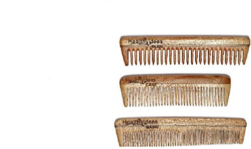 Healthy Ideascombo of 3 Neem Wood Comb, Glide (7.5") + Care (5") + Basic (7.5") Comb for Male/Female & Infants + Detangler