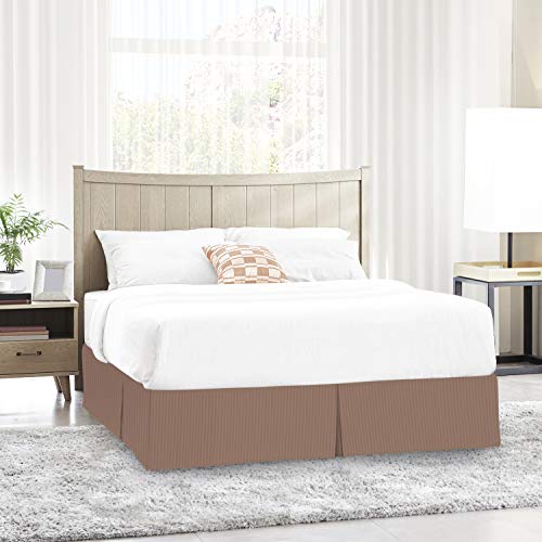 Image of Nestl Twin Bed Skirt - Damask Dobby Stripe Wrap Around Bed Skirt - Double Brushed Microfiber 14 in Tailored Drop Pleated Bed Ruffle with Bed Skirt Pins - Taupe