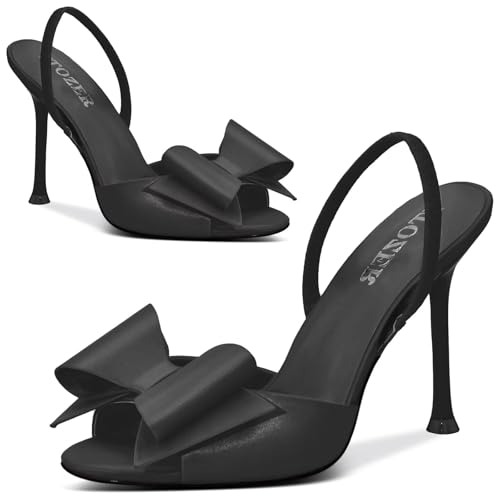Satin High Heels Slingback Open Toe Mules Sandals Bow Stiletto Sexy Heels Comfortable Wedding Party Shoes3