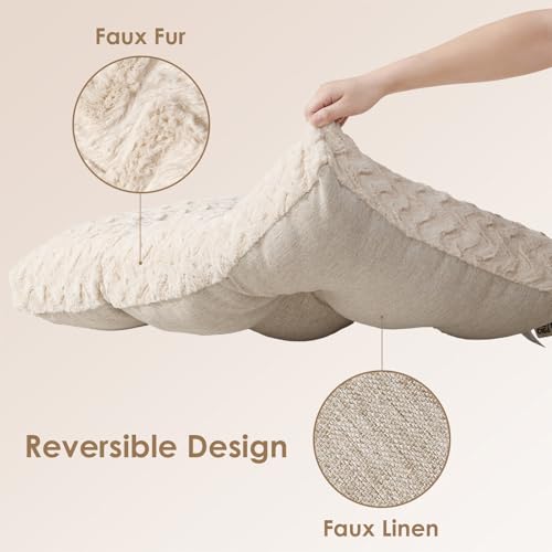 EHEYCIGA Hundebett Grosse Hunde Waschbar, 104x68cm, XL Hundekissen Flauschig für große Hunde, Kuschelig Umkehrbare Hundematte mit Kunstpelz und Kunstleinen, Beige