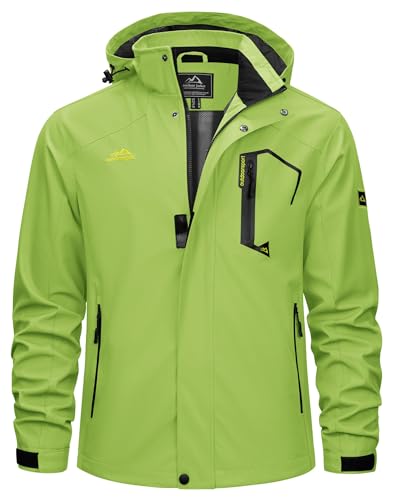 TACVASEN Softshelljacke Herren Wasserabweisend Outdoorjacke Leicht Regenjacke Fahrrad Outdoor Wanderjacke (XL, Neongrün)