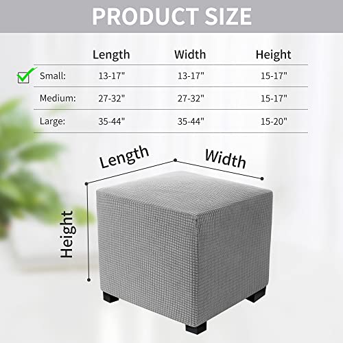 Dujuike Ottoman Covers Slipcover, Square Ottoman Covers Protector For Foot Stool Furniture Stretch Jacquard Fabric With Elastic Bottom (Size S, Light Grey) #TOP2