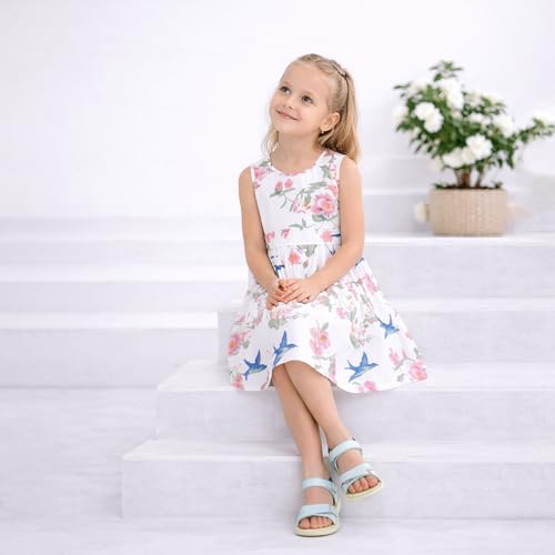 Image of Miss Lavish London Baby Girl Casual Dress Audrey Hepburn Style Kids Summer Party Sleeveless Dresses in Floral White, Size 3-4
