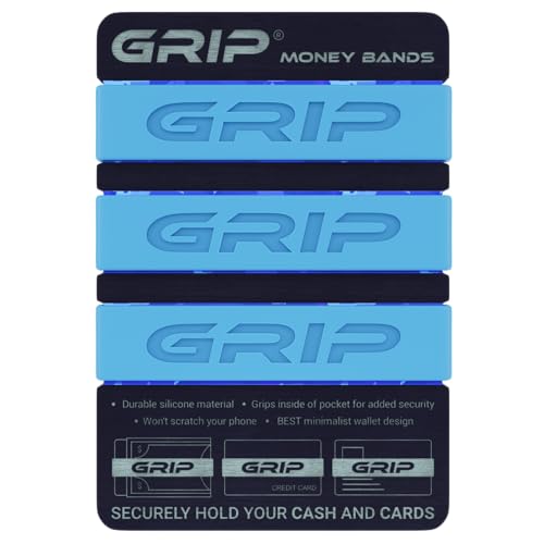 Grip Money Bands (Pack of 3) - LIGHT BLUE - Premium Silicone Band for Cash & Cards - Slim & Durable Design