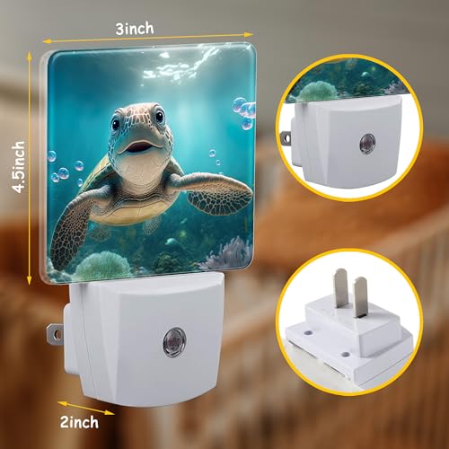 Image of Night Light,Cute Smiling Turtle Under The Sea Plug-in Night Light Auto Dusk-to-Dawn Sensor Energy Efficient LED Lamp for Room Decor,Hallway,Kitchen,Bathroom,Nursery,Stairs