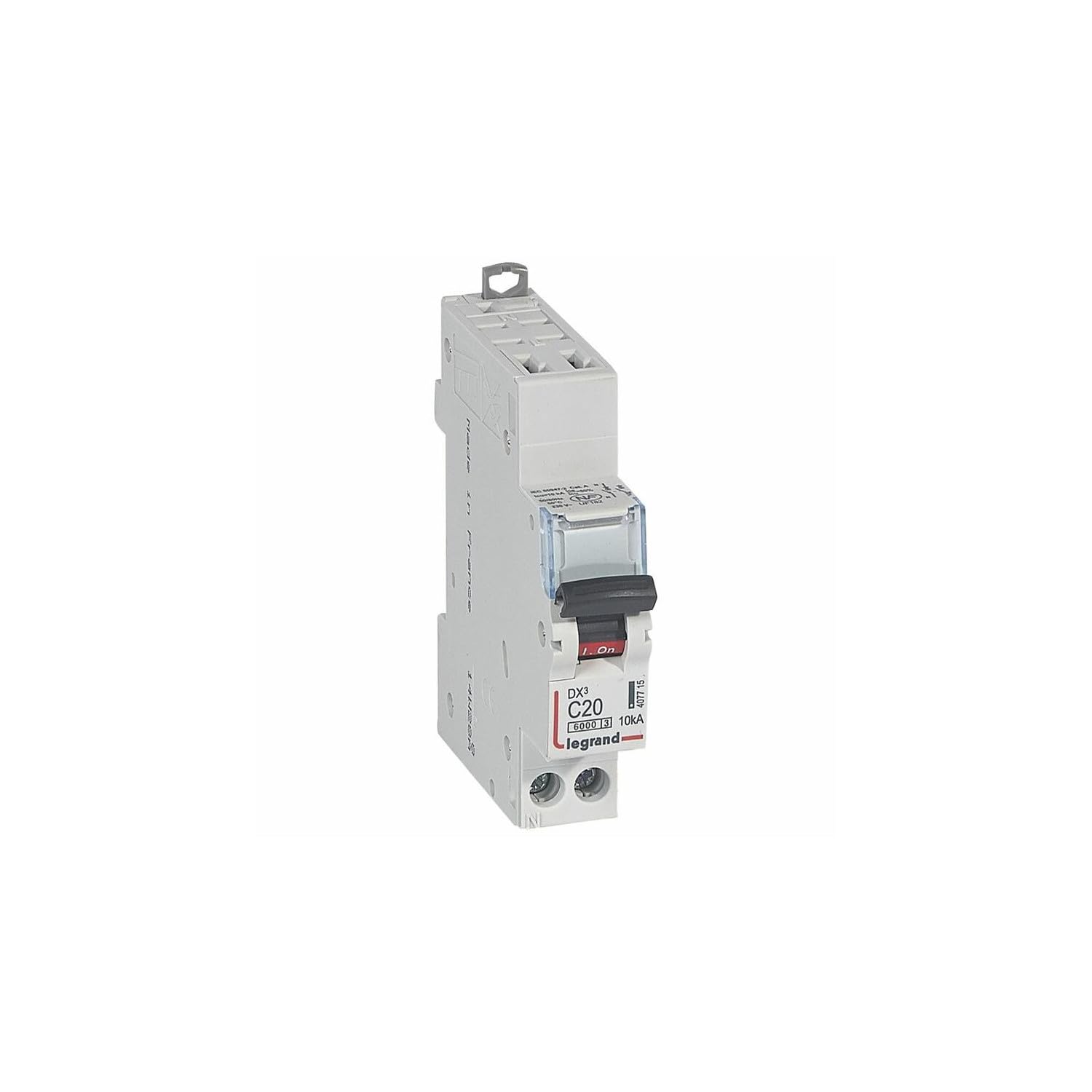 407715 Disjoncteur unipolaire + neutre 20A - 1P+N Courbe C - 6/10kA - Automatique et vis - Legrand DX3