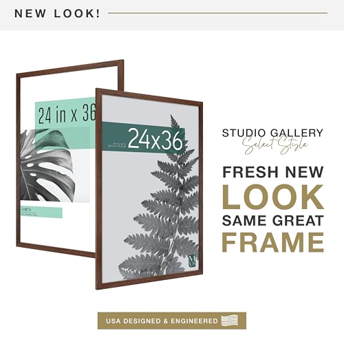 MCS Studio Gallery 24x36 Poster Frame Walnut Woodgrain, Vertical & Horizontal Wall Hanging Large Picture Frame for Photos, Posters & Art Prints (1-Pack)