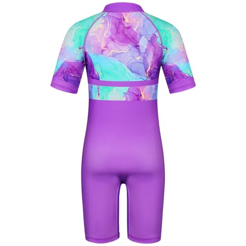 Image of TFJH E 1PCS Girls Short Sleeve Swimsuits UV 50+ Bathing Suits Sunsuits Zipper 2-14Y