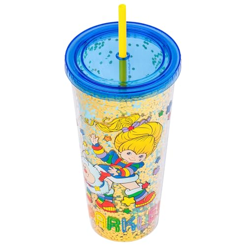 Image of Silver Buffalo Rainbow Brite Sparkle Twink, Plastic Cold Cup, 32oz | Confetti, Includes Lid and Straw, 0.95 Liters