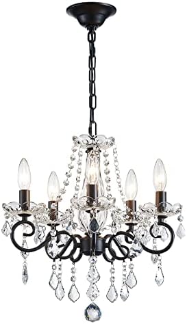 ANJIADENGSHI Small Crystal Chandelier, Modern Black Chandelier Di...
