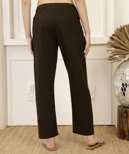 Image of Alan Jones Clothing Women's 100% Cotton Relaxed Ankle Pants | Elastic Waist & Drawstring | Casual Trouser for Everyday Wear