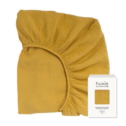 Image of Crib Sheets – Organic Cotton Muslin Fitted Crib Sheet – Standard Size for Baby Boy and Baby Girl 28" x 52" Ultra-Soft and Breathable. (Autumn Yellow)