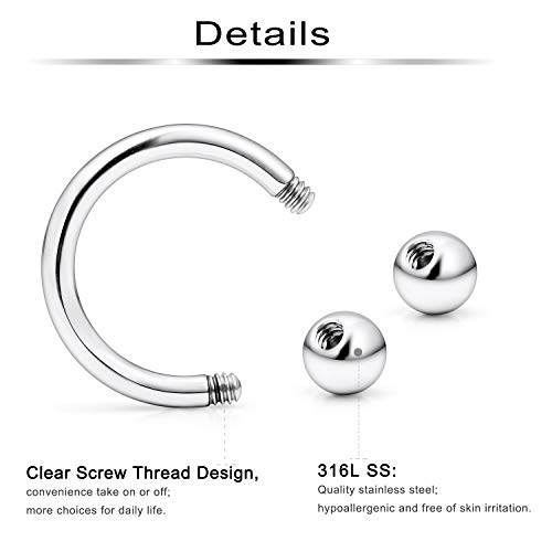 Ftovosyo Septum Ring 14G 36Pcs Surgical Steel Tragus Earrings Hoop Horseshoe Lip Rings Helix Cartilage Conch Hoop Earring Piercing Jewelry For Women Men 10Mm Silver-Tone Ball Spike #TOP1