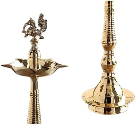 Standing Brass Peacock Design Kerala Samai Deepak Pooja Traditional Panchmahal Pooja Deepam Diya Oil Lamp - 10 Inches Height