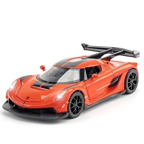 Image of 1:32 Scale Koenigsegg Jesko Model Super Car - Exclusive Alloy Metal Pullback Toy with Openable Doors, Lights, and Music for Kids, Multicolor