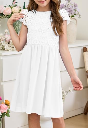 HOSIKA Summer Flower Girls Vintage Lace Chiffon A-Line Semi Formal Wedding Birthday Dress for 6-12 Years Kids2