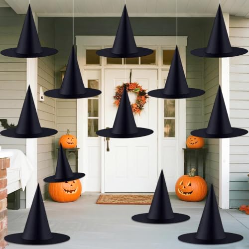 ZeeDix 12 PCS Halloween Witch Hats, Hanging Decor for Yard Porch Ceiling