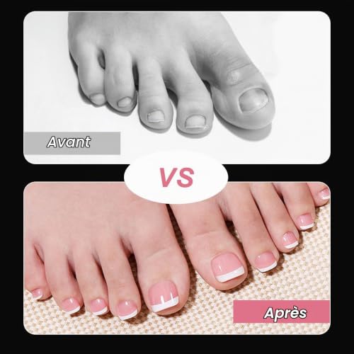 Auriselle 216 Faux Ongles pour les Pieds Tips Press On Nails avec French-Tip Design Forme Carrée Courte Ongles Artificiels pour les Orteils Plusieurs Tailles Parfaits pour le Quotidien – vue 3