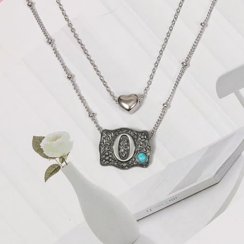 Image of Belt Buckle Bracelet Initial Letter A-Z Bracelets Western Cow Tag Bracelet Belt Buckle Necklace Western Style Initial Letter Pendant Necklace