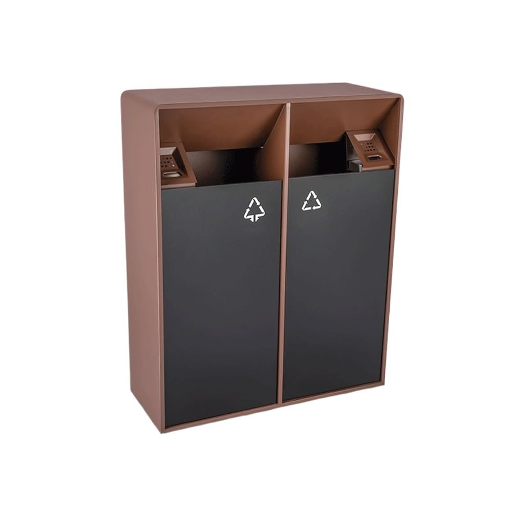 Garden Furniture Trash Can 38L/80L Outdoor Garbage Can Double Barrels Square Metal Two-Color Garbage Can, Modern Household Commercial Garbage Cans Outside Trash Bin for Patio (One Color M