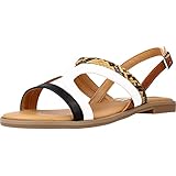SINTETICO Mustang 50750, Sandalia Mujer, Thick Vaqueta Negro/VAQUETIN Blanco Roto/Winter PYTON Mostaza/Thick Vaqueta Cuero, 37 EU