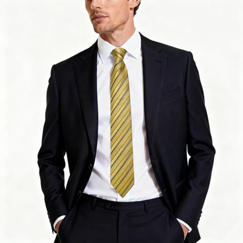 Image of DiBanGu Striped Tie Set for Men Silk Woven Plaid Necktie and Pocket Square Cufflinks Business Wedding