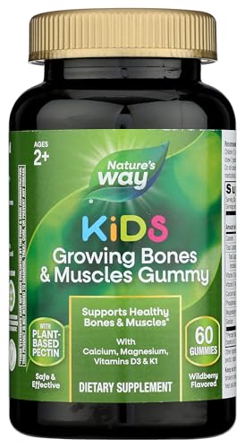 Nature's Way Kids Growing Bones & Muscles Gummy, Supports Healthy Bones & Muscles*, Calcium, Magnesium, Vitamins D3 & K1, Ages 2+, Wildberry, 60 Gummies