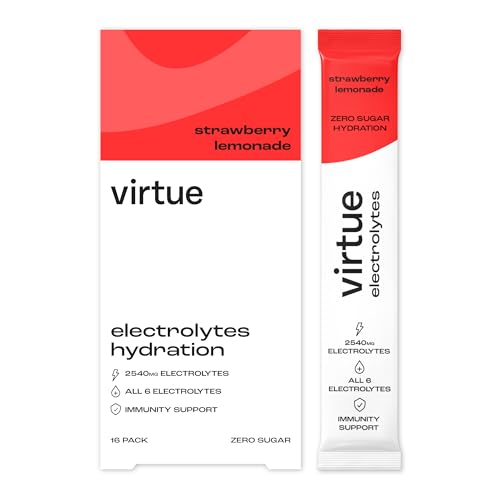 Virtue Elektrolyte Hydration Beutel | Zuckerfrei | Alle 6 Elektrolyte, Hydrationssalze, Vitamin C (16er-Pack, Erdbeer-Limonade)