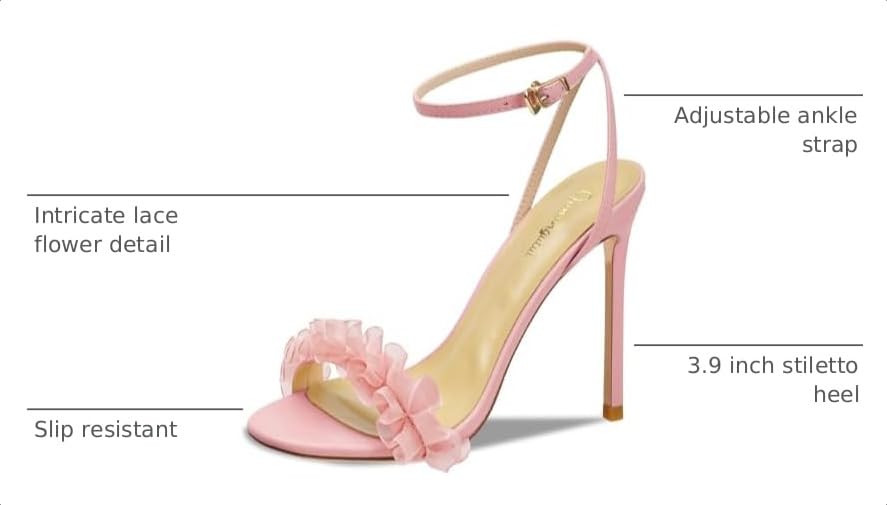 Image of Women's 3.9IN High Heel Sandals Open Toe Strappy Slingback with Lace Flower Detail - Stiletto Heel Summer Dress Shoes for Wedding /Party