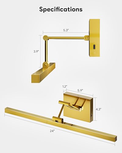 Image of VONLUCE 24 inch Modern LED Bathroom Vanity Light, Brushed Gold | 3CCT, Flicker-free, 360 Rotatable Head & Swing Arm, IP44 waterproof Bathroom Light Fixture Over Mirror for Bathroom, Picture