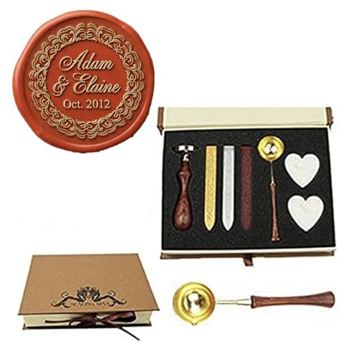 Coffret sceau de cire initiales haut de gamme en bois avec gravure monogramme personnalisée