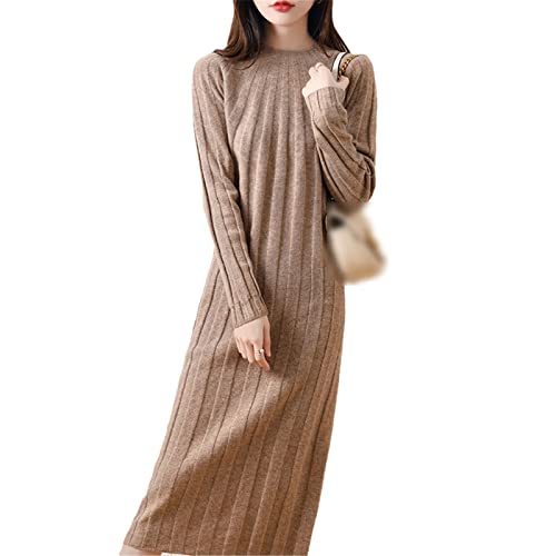 Robe longue tricot Kelsiop camel : la douceur de la laine pour réchauffer vos hivers