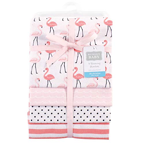 Image of Hudson Baby Unisex Baby Cotton Flannel Receiving Blankets, Flamingos, One Size