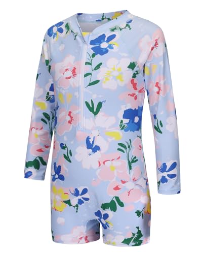 Image of Girls One Piece Swimsuits for Girls Long Sleeve Bathing Suit Sun Protection Rash Guard with Front Zipper 3-16 Years