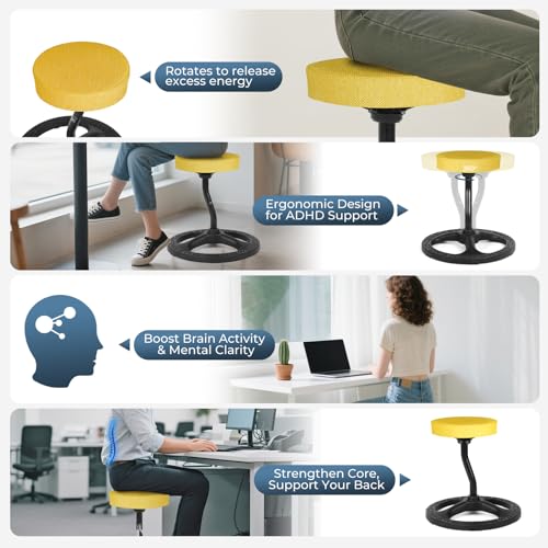 Image of ADHD Chair for Kids, Yoga Chairs for Adults, Wobble Stool Active Flexible Seating Desk Chair with Non-Slip Base and Washable Seat Cover for Stability, Balance, Yoga, Office, School, Classroom