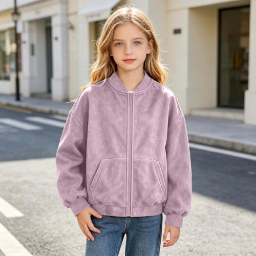 Girls Bomber Jackets Faux Suede Jacket Zip Up Coat with Pockets Size 4-15 | Soft Faux Suede Feel, bomber jacket girls, Full Zip, long Sleeves and Pockets for School, Outings and Everyday Wear - image 3