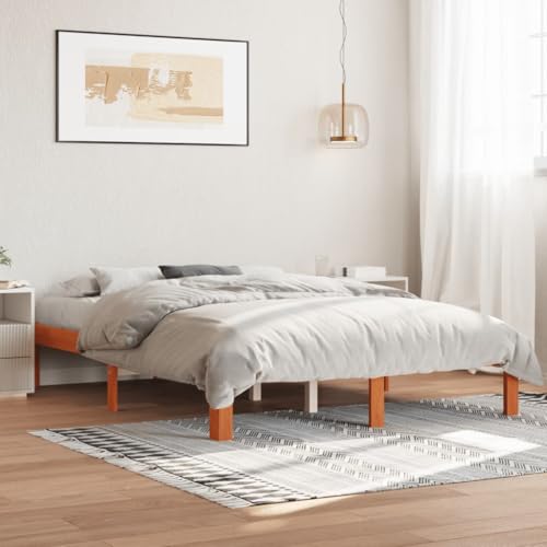 Juroupi Estructura de Cama sin colchón somier Estructura Cama Base de Cama Bed Frame Mueble camamadera Maciza marrón 135x190 cm - 844166