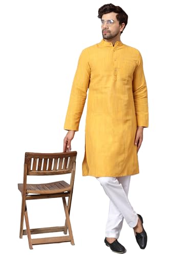 Image of LATEST CHIKAN Men's Cotton Long Kurta Full Sleeves - Casual Ethnic Wear