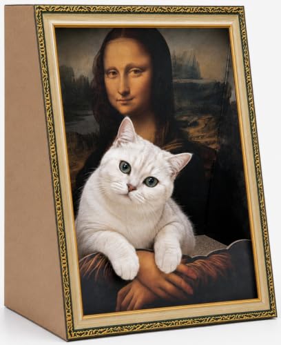 Mona Lisa Cat Bed 3-in-1 Cardboard Cat House with Scratching Pad & Cozy Hideout Artistic Cat Furniture for Indoor Cats Decorative Cat Condo for Home Dcor Easy Setup Novelty Gift for Cat Lovers