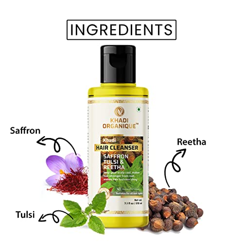 Image of Khadi Organique Saffron Tulsi & Reetha Hair Cleanser Shampoo - 210 ml (Pack of 1)